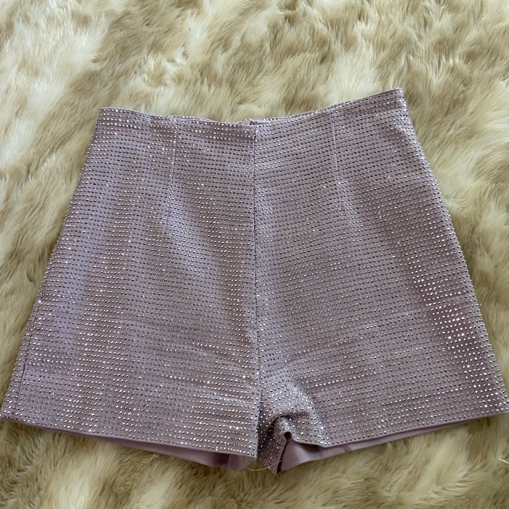 High-Waist Lavender Rhinestone Shorts